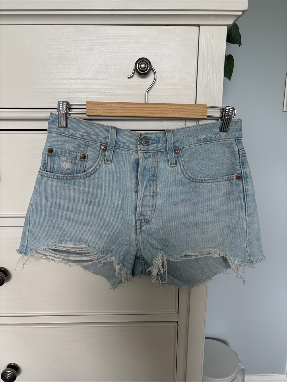 Levi's Light Blue Distressed Cutoff Denim Shorts - Women's
